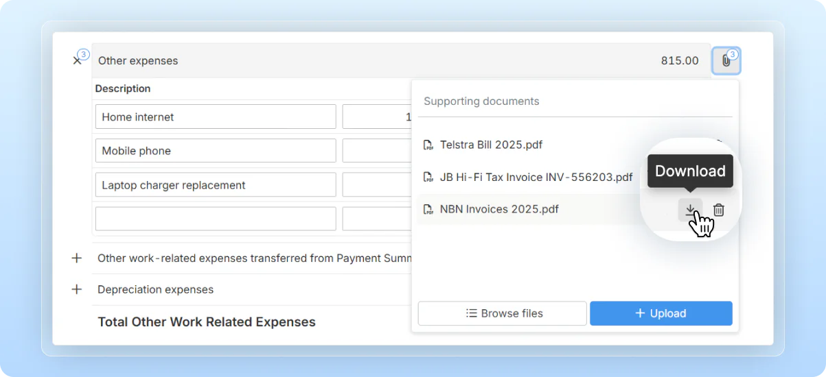 Supporting documents on tax forms